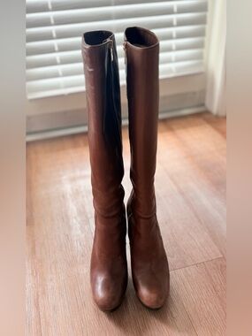 Michael Kors, Brown Leather Knee-High Boots - Block# Heel - Side Zip - Size 9